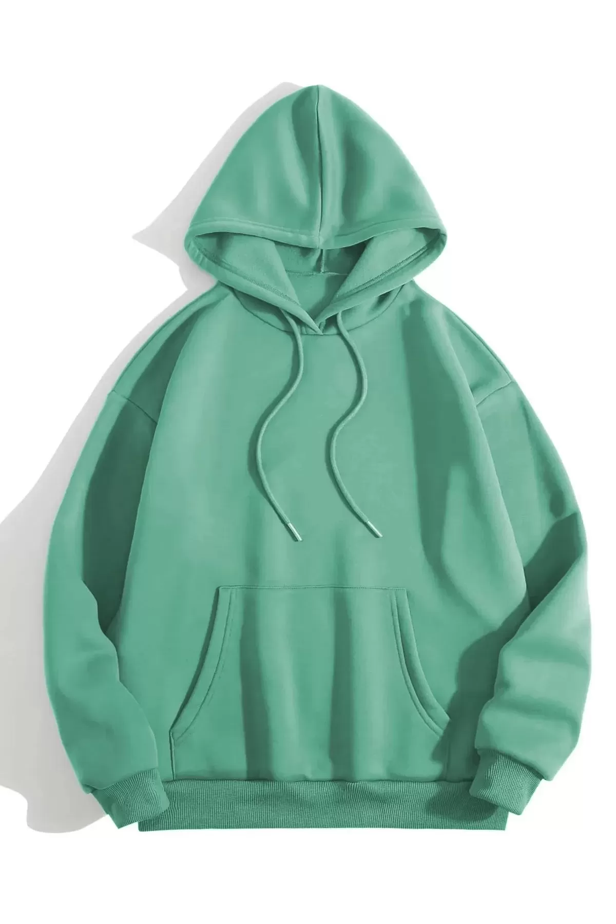 Erkek Düz Kapüşonlu Sweat - Mint Yeşili