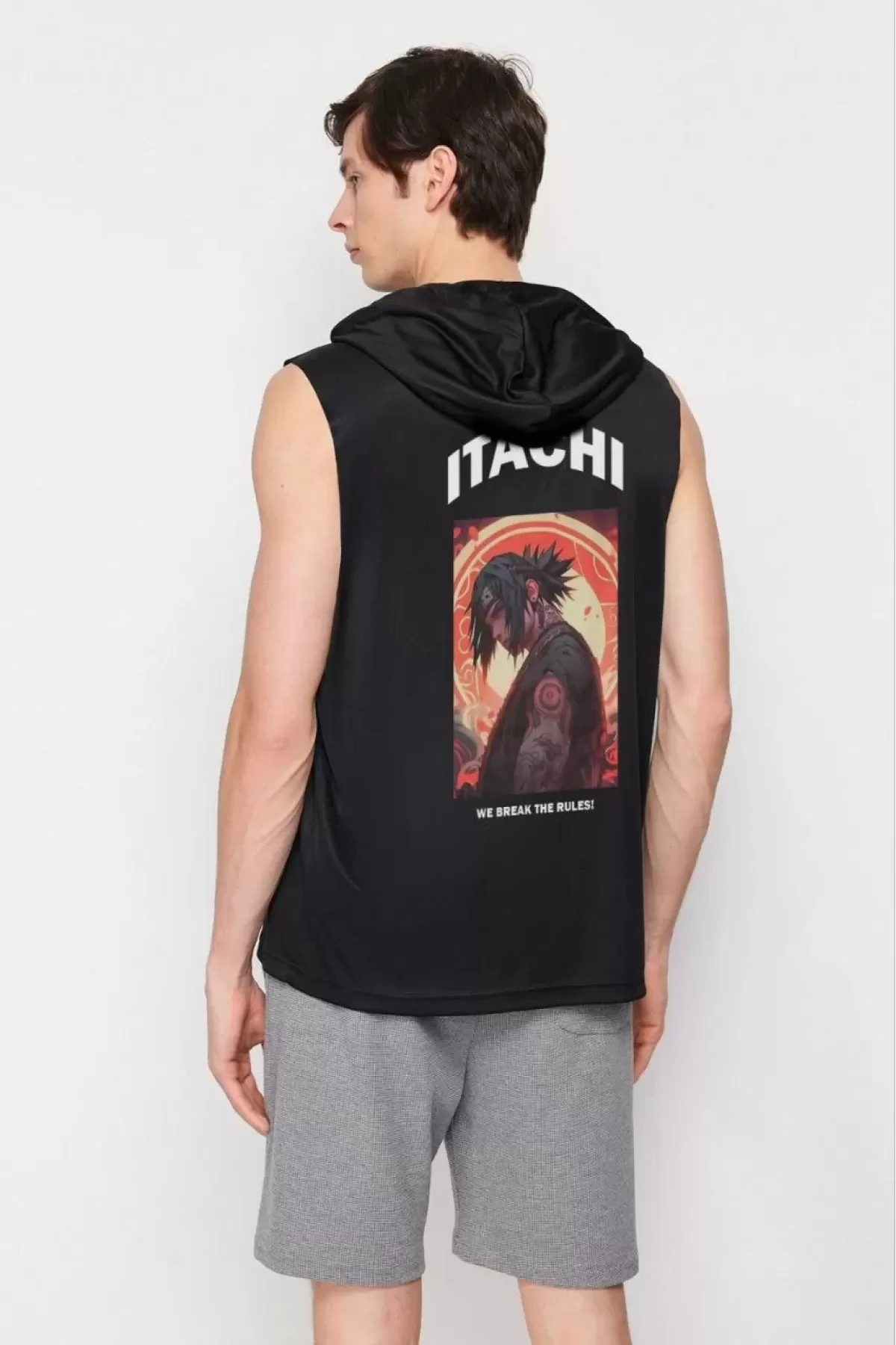 Kolsuz Itachı Baskılı Oversize T-shirt - Siyah