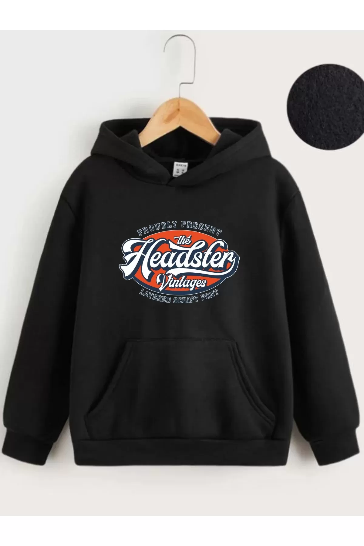 Çocuk Unisex Kapüşonlu Vintages Baskılı Sweatshirt - Siyah