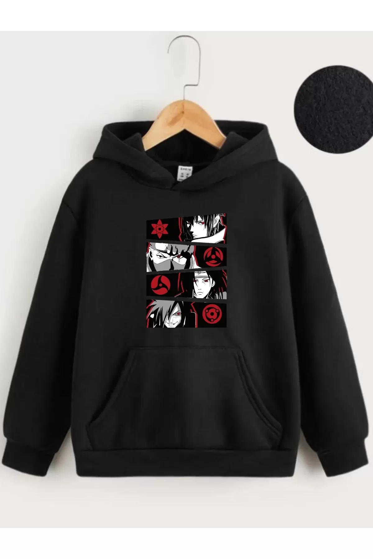 Çocuk Unisex Kapüşonlu Anime Baskılı Sweatshirt - Siyah