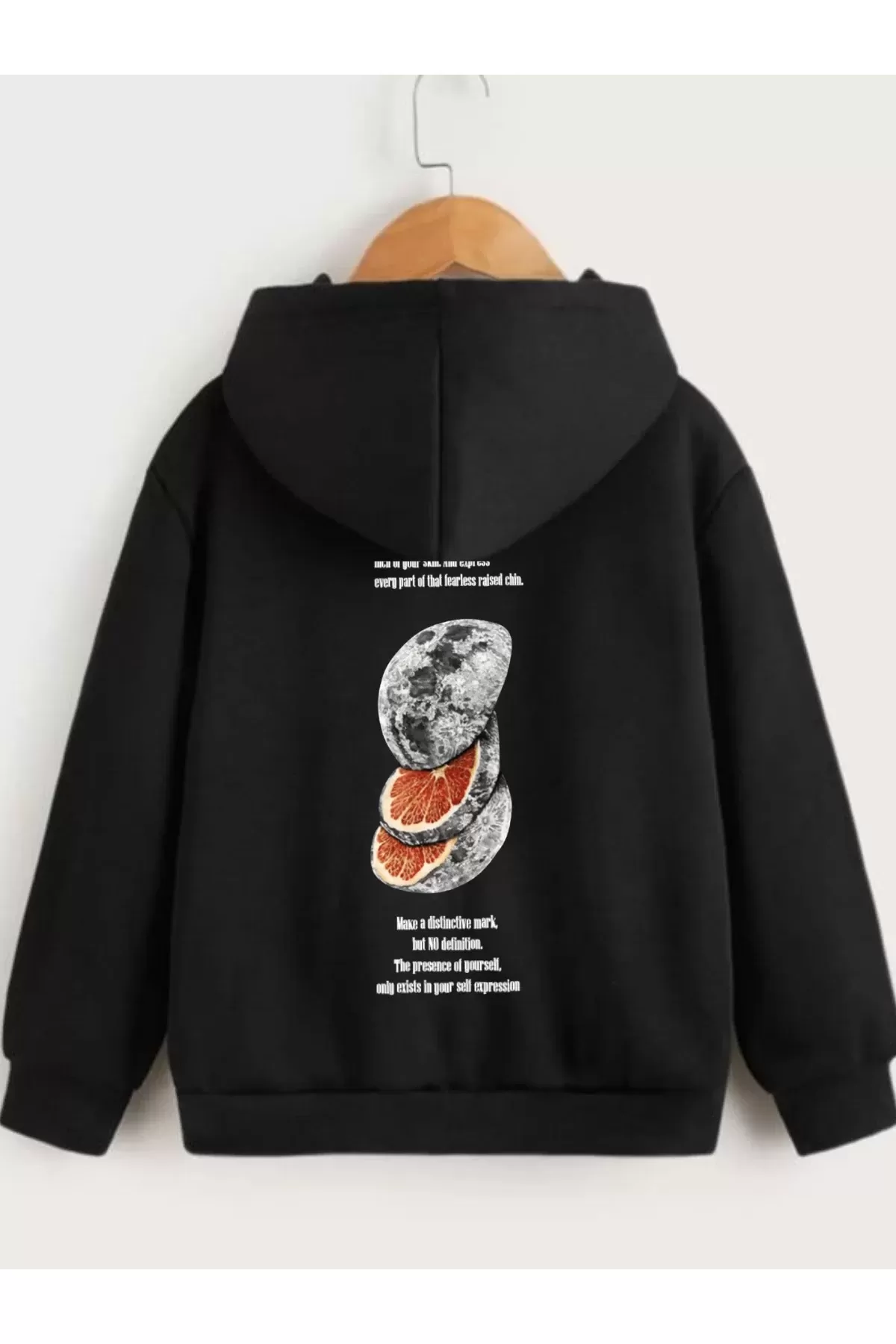 Çocuk Unisex Kapüşonlu Ön ve Arka Moon Special Baskılı Sweatshirt - Siyah