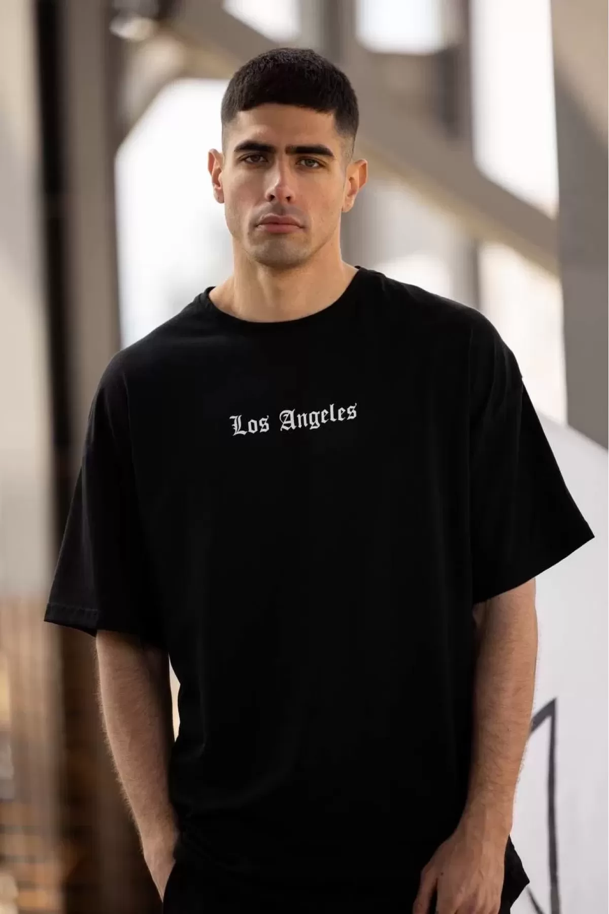 Los Angeles Baskılı Oversize T-Shirt - Siyah