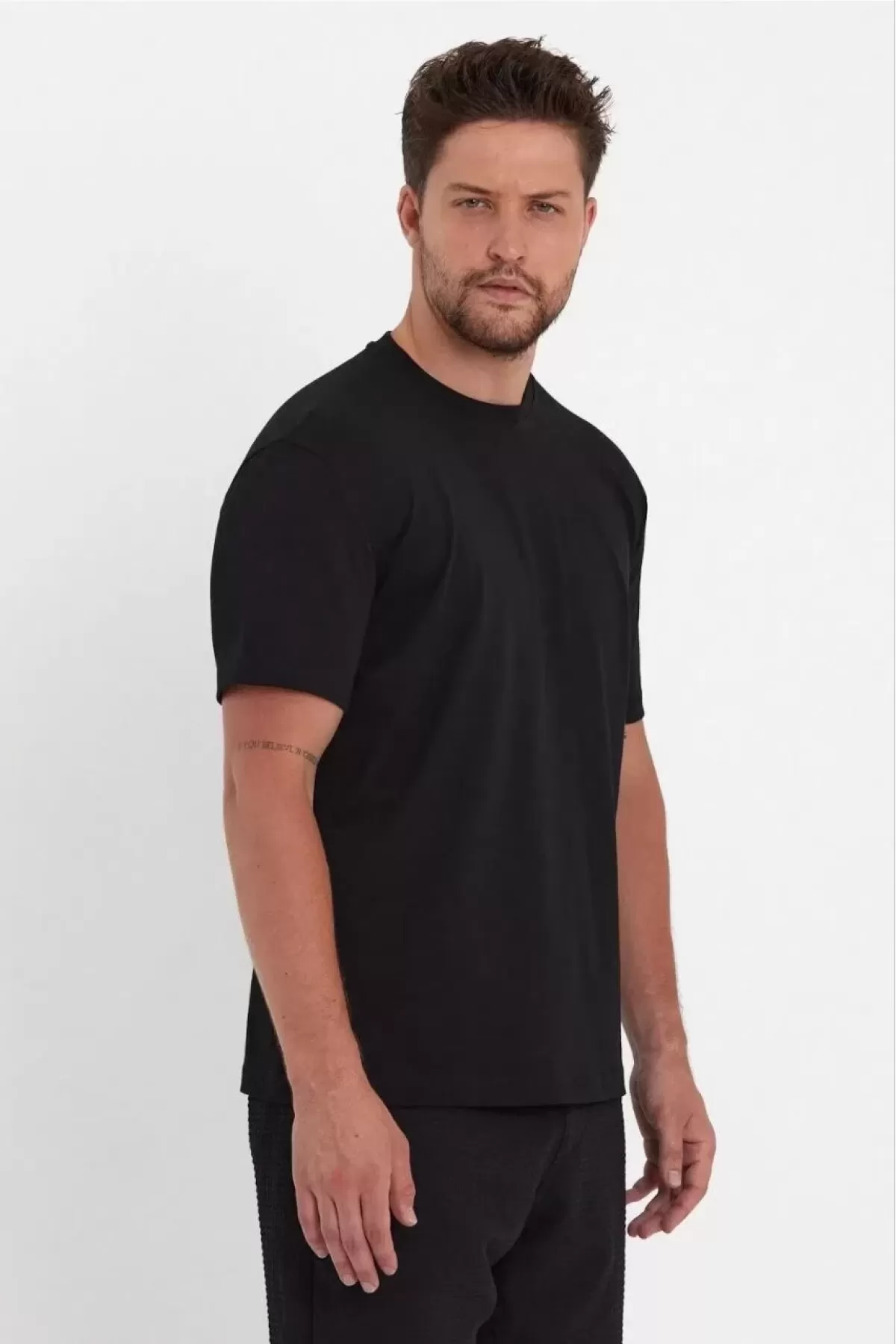 Düz Overfit Oversize T-shirt - Siyah