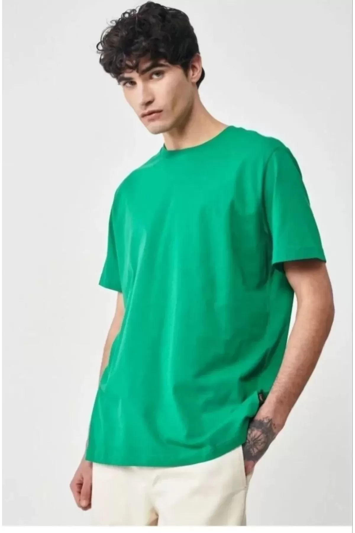 Düz Overfit Oversize T-shirt - Yeşil