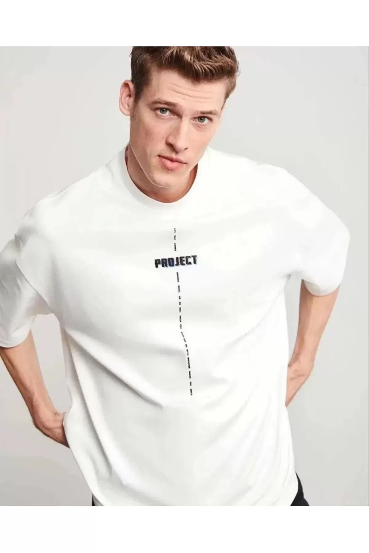 Project Baskılı Oversize T-Shirt - Beyaz