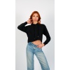 Kapüşonlu 3 İplik Siyah Renk Şardonsuz  Crop Sweatshirt