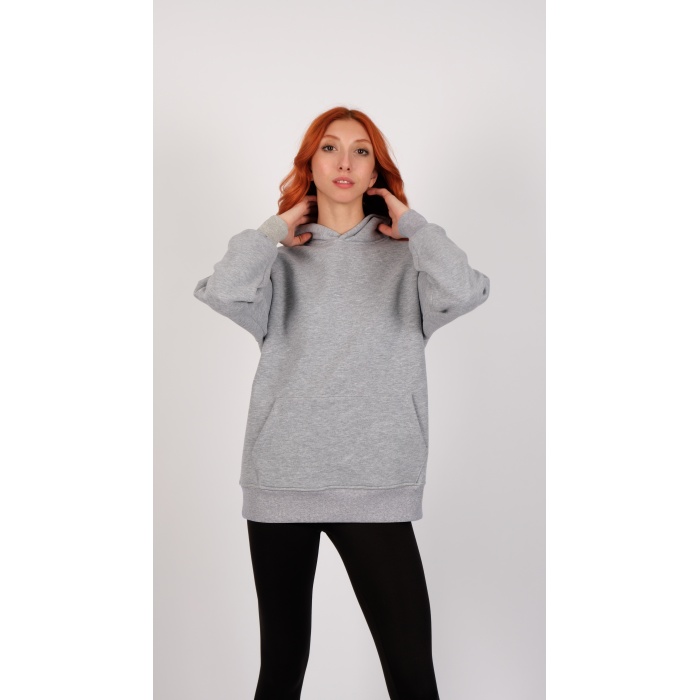 3 İplik Kapüşonlu Gri renk Unisex Sweatshirt