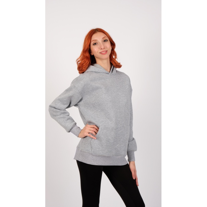 3 İplik Kapüşonlu Gri renk Unisex Sweatshirt