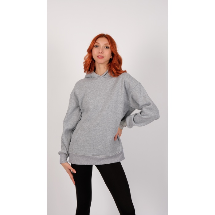 3 İplik Kapüşonlu Gri renk Unisex Sweatshirt