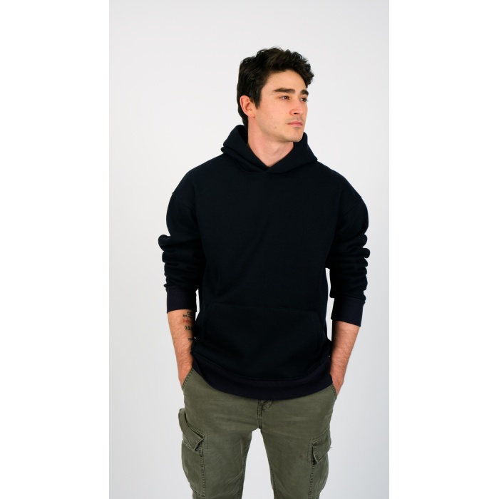 3 İplik Kapüşonlu Lacivert Unisex Sweatshirt