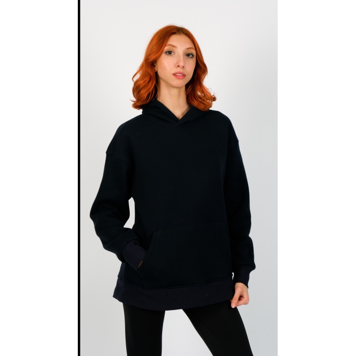 3 İplik Kapüşonlu Lacivert Unisex Sweatshirt