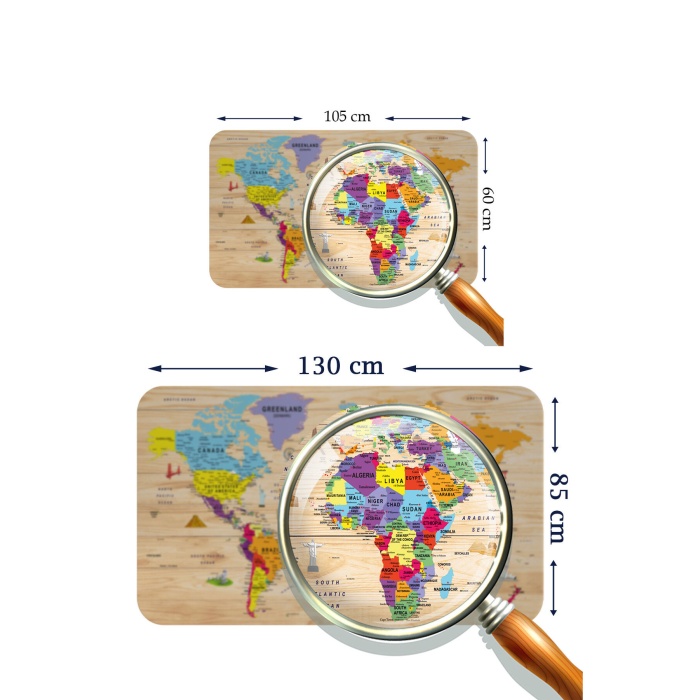 Ahşap Görünümlü Eğitici Detaylı Atlası Dekoratif Dünya Haritası Duvar Sticker 3842
