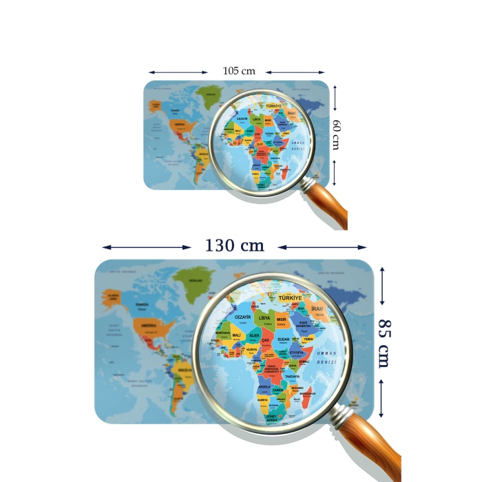 Türkçe Eğitici Ülke Ve Başkent Detaylı Atlası Dünya Haritası Duvar Sticker 3831