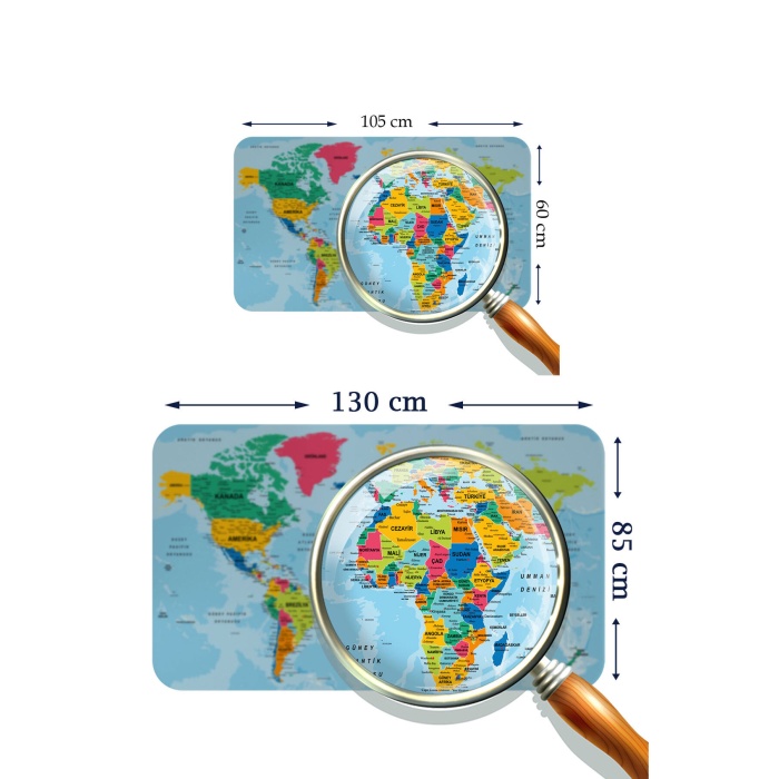 Türkçe Eğitici Ülke Ve Başkent Okyanus Detaylı Atlası Dekoratif Dünya Haritası Duvar Sticker 3870 İKİLİ SET