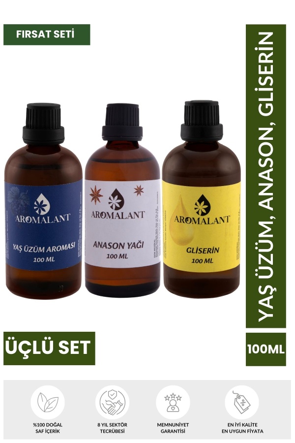 Üçlü Full Set 100 ML Yaş Üzüm Aroması + Anason Yağı + Gliserin