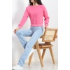 Bisiklet Yaka 3 İplik Sweat Pembe