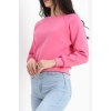 Bisiklet Yaka 3 İplik Sweat Pembe