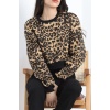 Desenli 3 İplik Crop Sweat Leopar