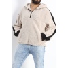 Kapşonlu Erkek Peluş Sweat Taş