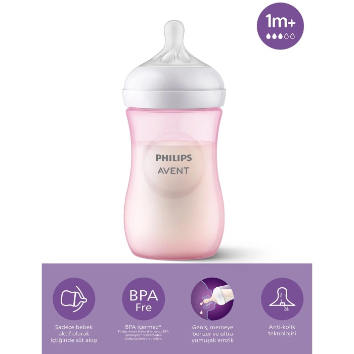 Philips Avent Doğal Tepkili Natural Response PP Biberon 260ml 1+ Ay Pembe