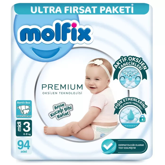 Molfix Premium Bebek Bezi Ultra Fırsat Paketi 3 Beden 4-9 Kg 94 Adet