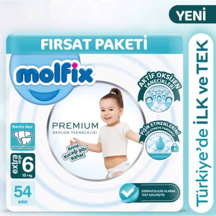 Molfix Premium Bebek Bezi Ultra Fırsat Paketi 6 Beden 15+ Kg 54 Adet