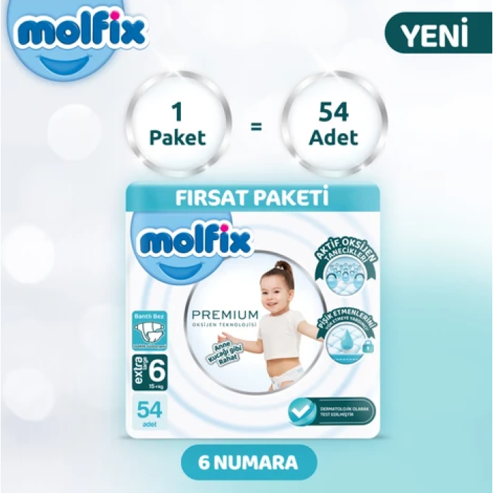 Molfix Premium Bebek Bezi Ultra Fırsat Paketi 6 Beden 15+ Kg 54 Adet