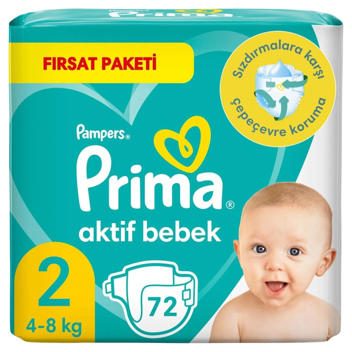 Prima Bebek Bezi Aktif Bebek Eko Paket 2 Beden 72 Adet