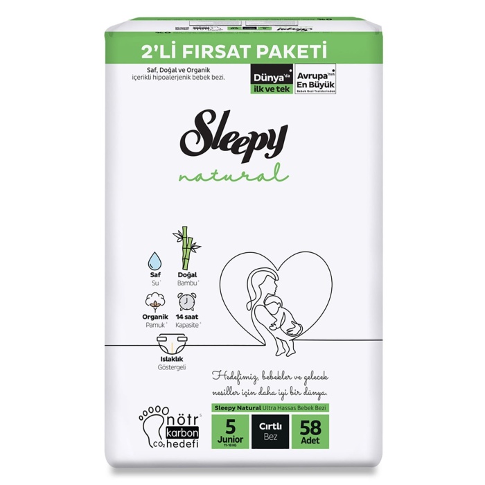 Sleepy Natural Bebek Bezi 2Li Fırsat Paketi 5 Beden 58 Adet