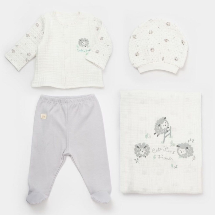 Bibaby Lamb Friends Battaniyeli Tüllü 4Lü Set 62347 Gri