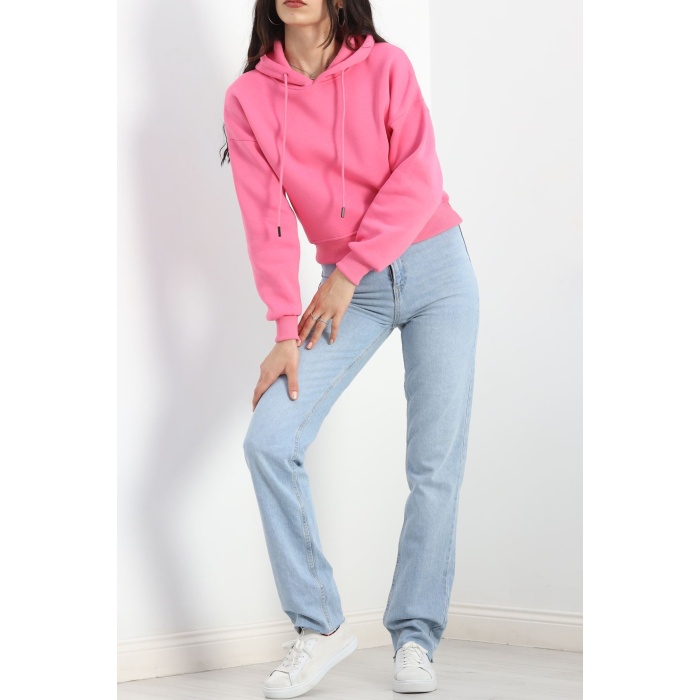 Kapşonlu Crop Sweat Pembe