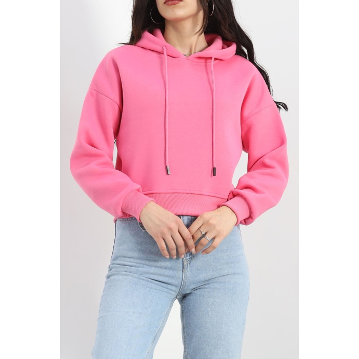 Kapşonlu Crop Sweat Pembe