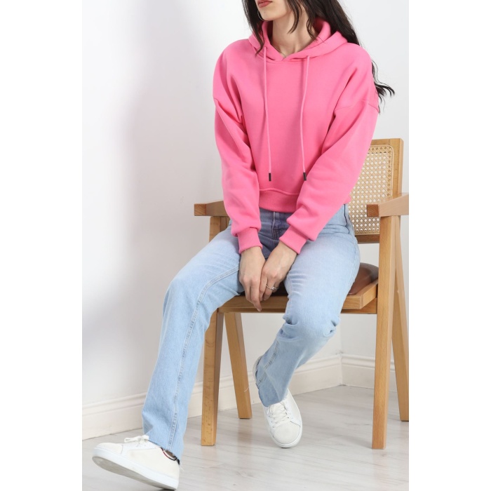 Kapşonlu Crop Sweat Pembe