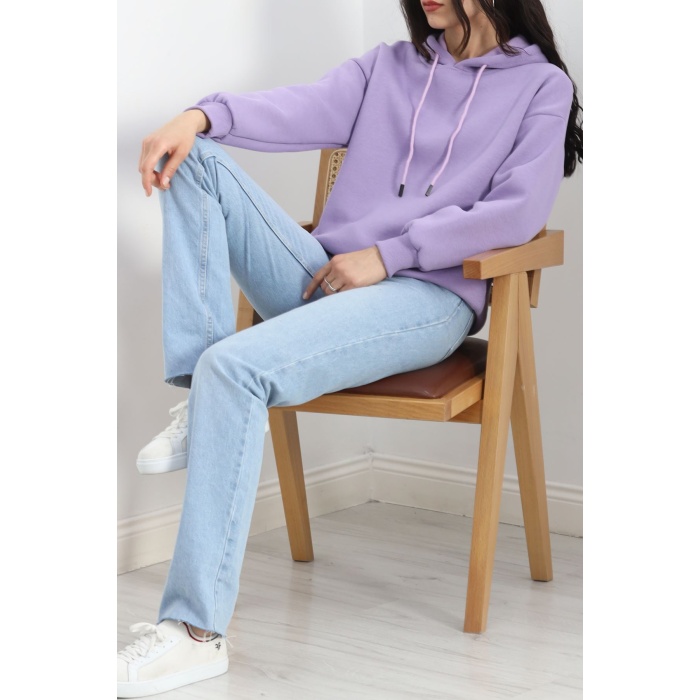 Kapşonlu Basic Sweat Lila