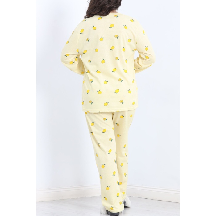 Bisiklet Yaka Battal Pijama Takımı Limonsarı