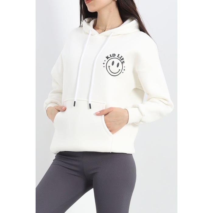 Baskılı Unisex Sweat Ekru