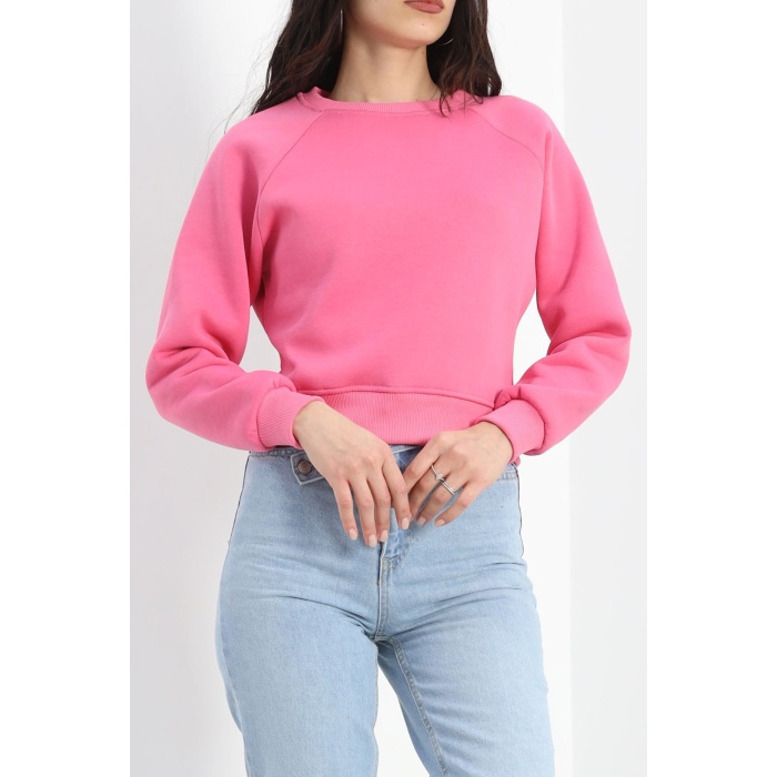 Bisiklet Yaka 3 İplik Sweat Pembe