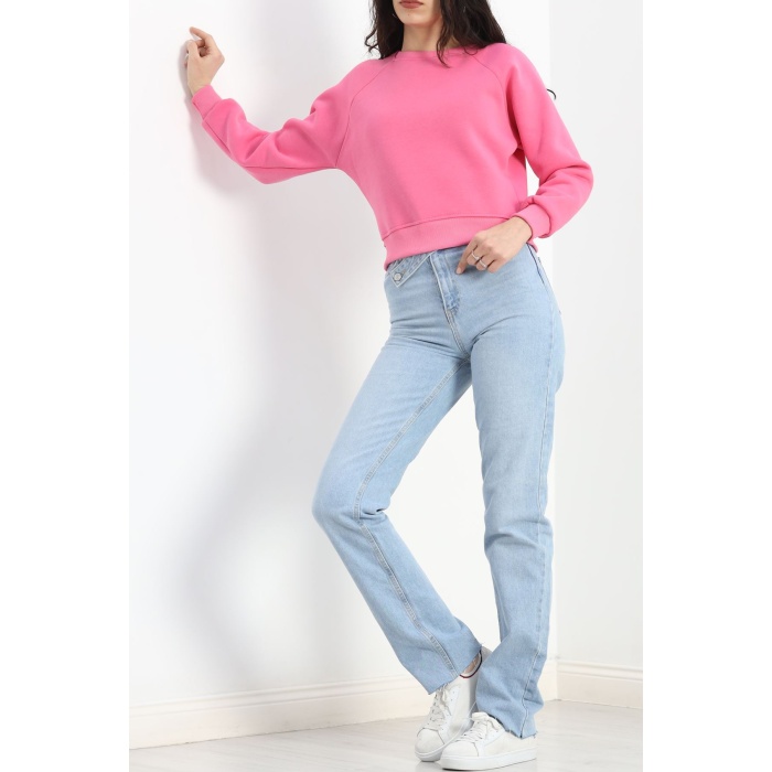 Bisiklet Yaka 3 İplik Sweat Pembe