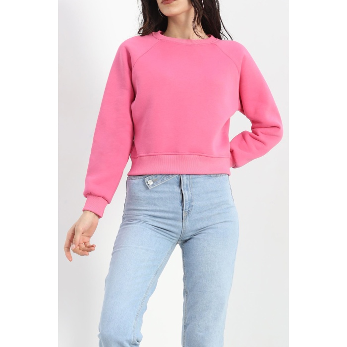 Bisiklet Yaka 3 İplik Sweat Pembe