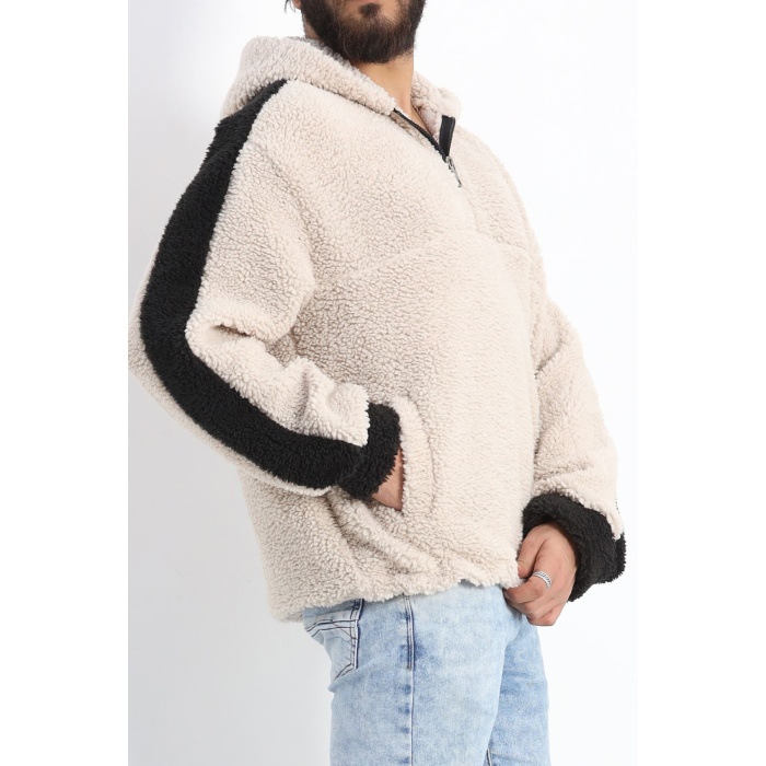 Kapşonlu Erkek Peluş Sweat Taş