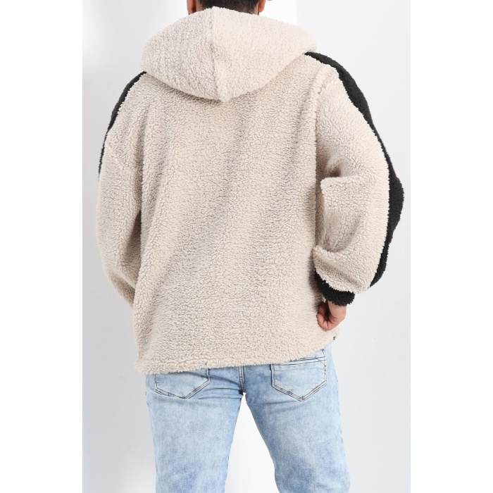 Kapşonlu Erkek Peluş Sweat Taş