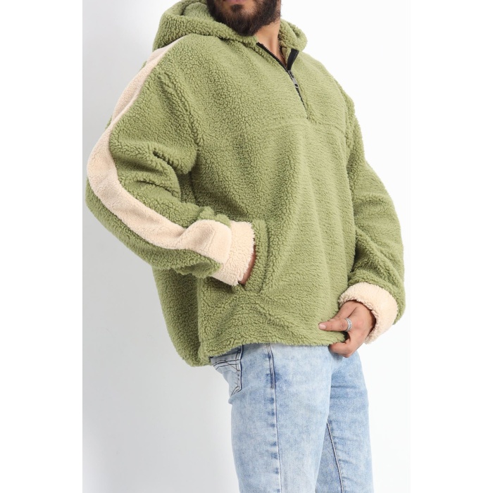 Kapşonlu Erkek Peluş Sweat Çağla