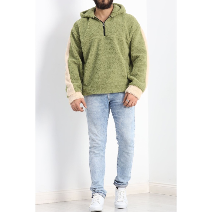 Kapşonlu Erkek Peluş Sweat Çağla