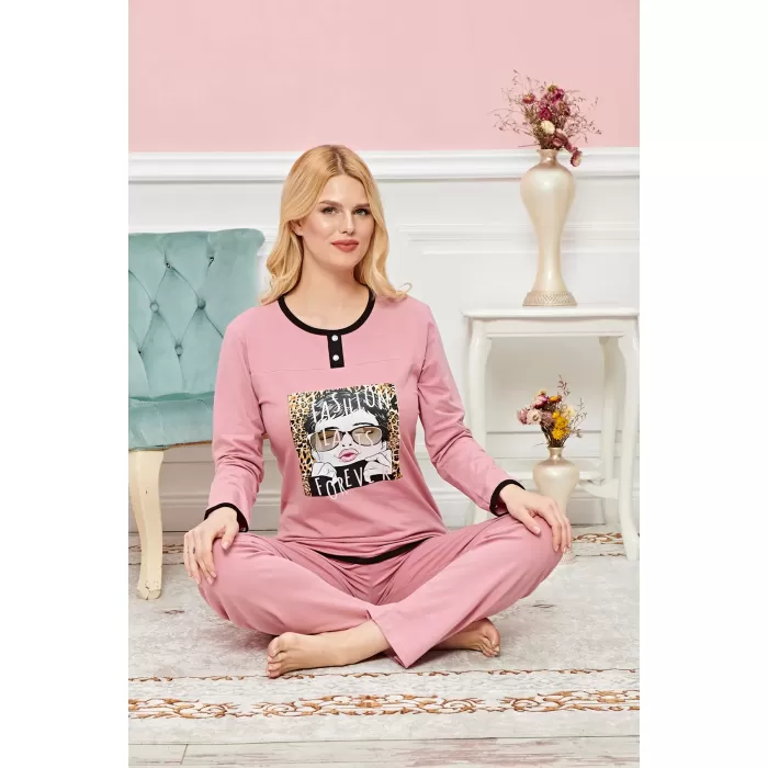 Bayan Uzun Kollu Pijama Takımı Model no 7616