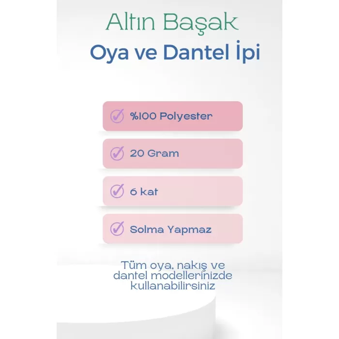 3 Adet Altınbaşak Oya ve Dantel İpi 20 gr - Turk - No: 1144 - 065 - 004