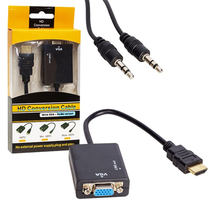 HDMI TO VGA ÇEVİRİCİ ADAPTÖR SES ÇIKIŞLI KUTULU (4767)
