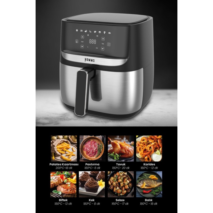 H20 1700 Watt Xl Dijital Dokunmatik 8 Ön Programlı Airfryer Yağsız Kızartma Sıcak Hava Fritöz