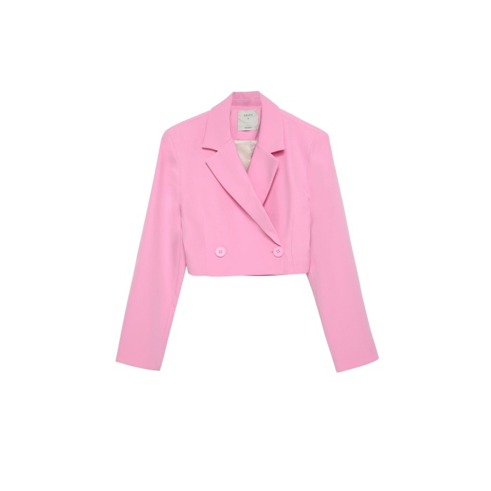 Kruvaze Crop Blazer Ceket Pembe