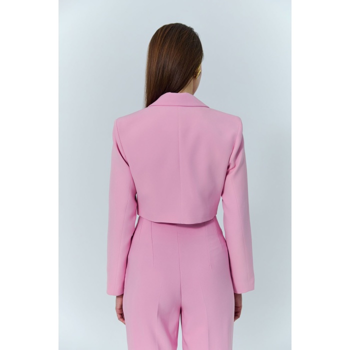 Kruvaze Crop Blazer Ceket Pembe