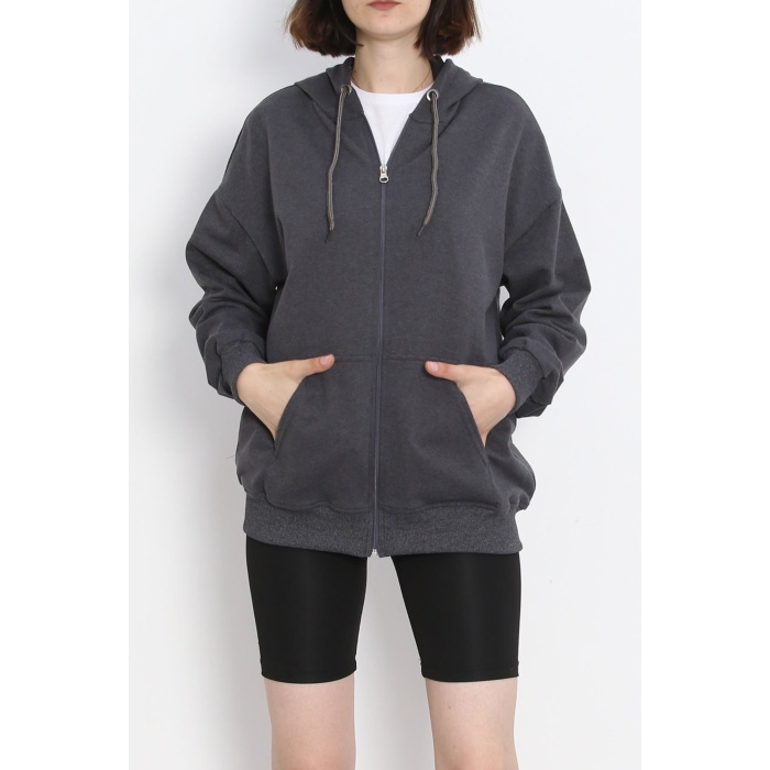 Kapşonlu Oversize Sweat Füme